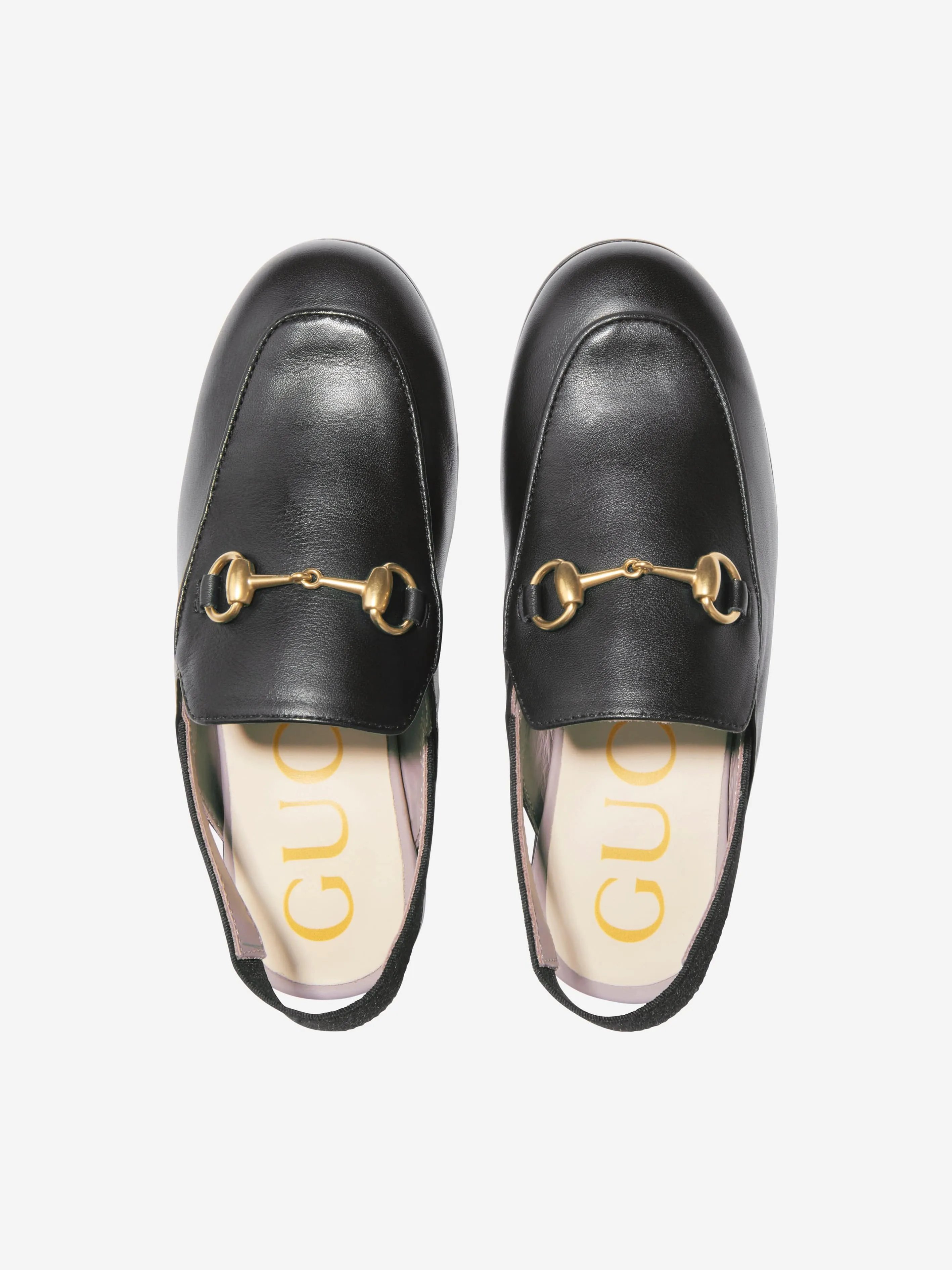 Gucci Kids Leather Princetown Loafer Slides in Black