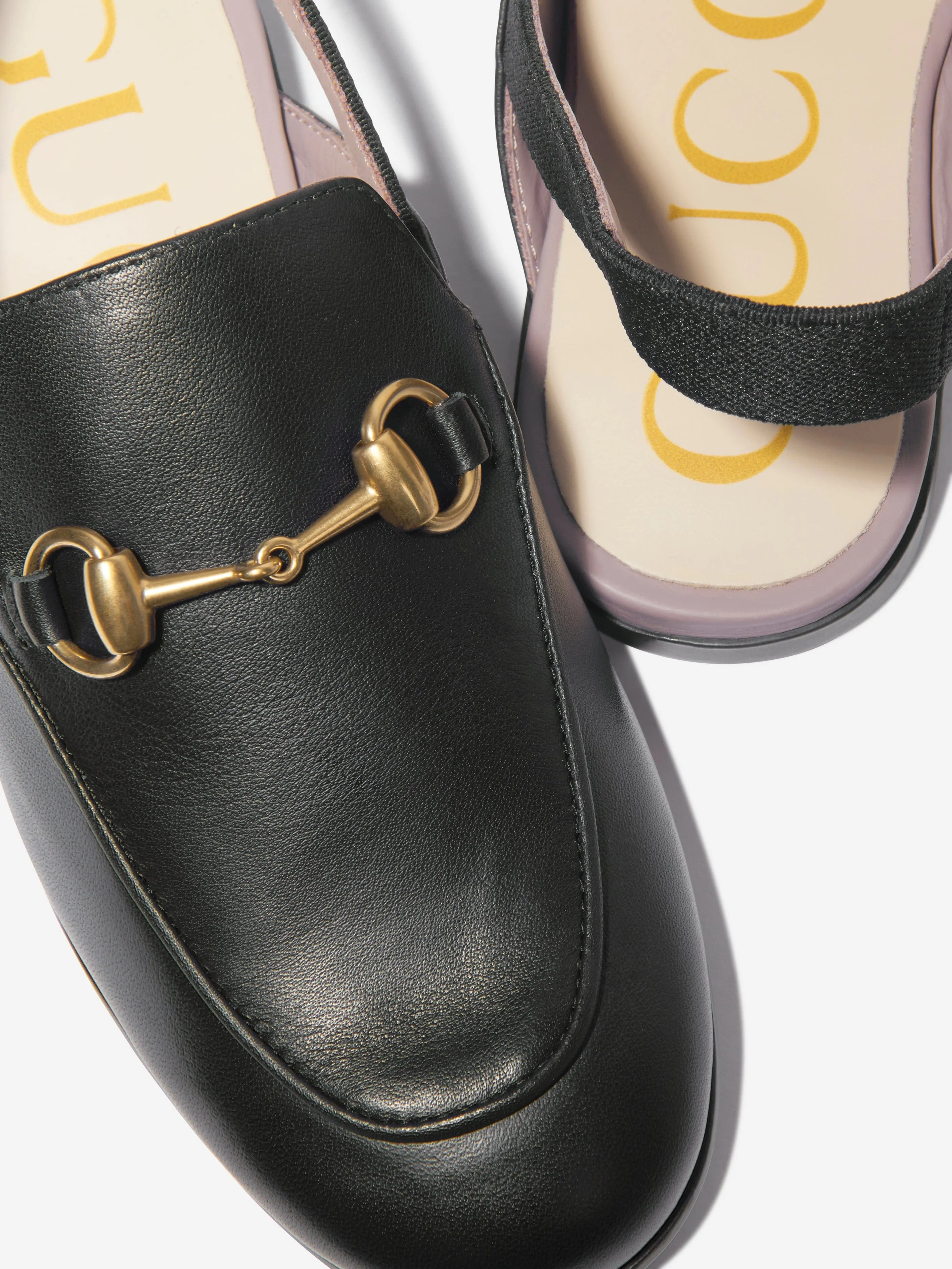 Gucci Kids Leather Princetown Loafer Slides in Black