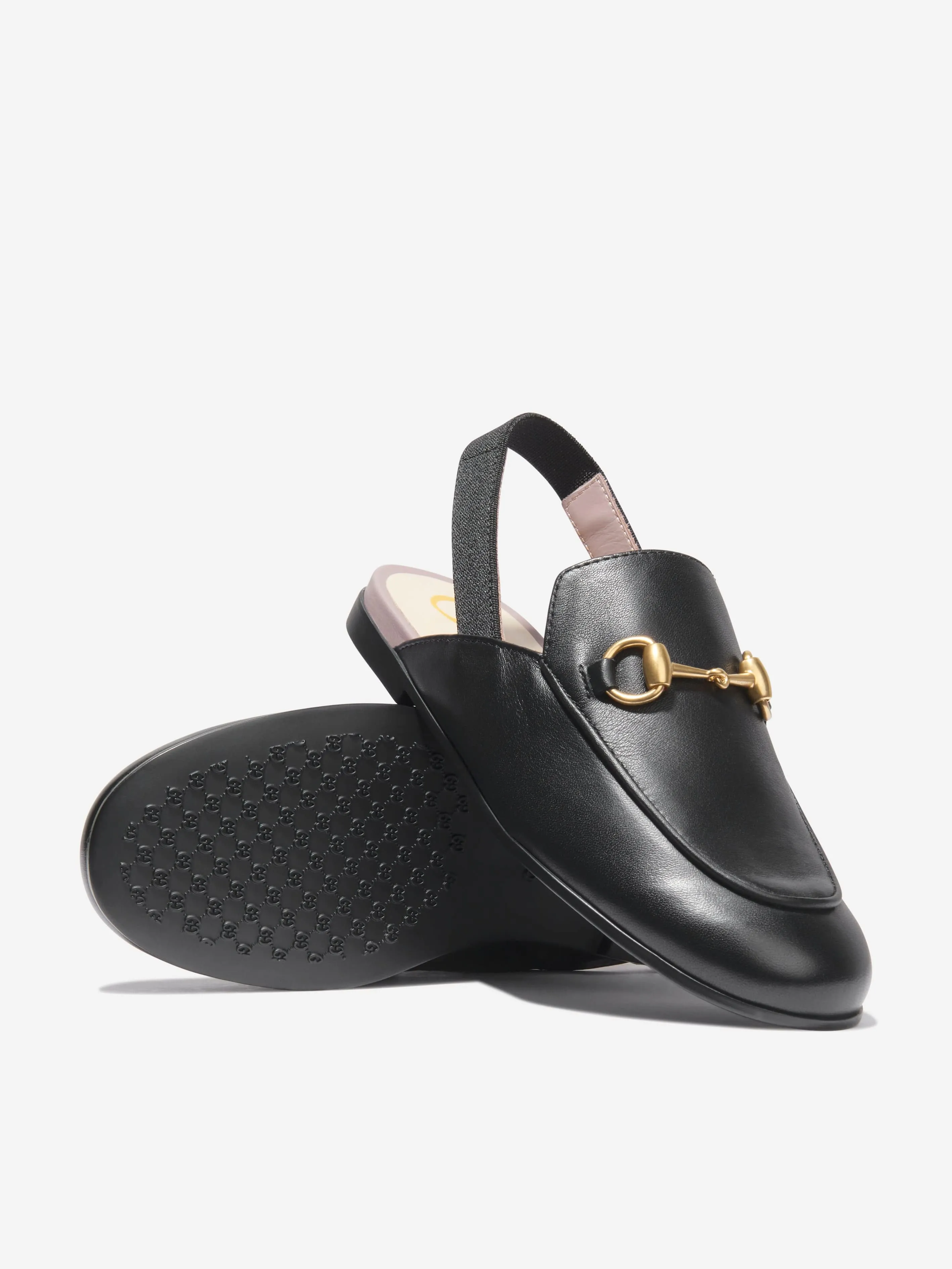 Gucci Kids Leather Princetown Loafer Slides in Black