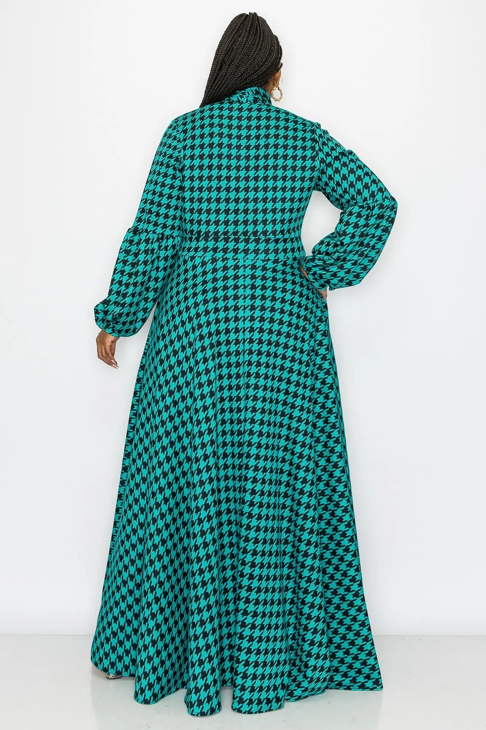 Houndstooth Bella Donna with Ribbon and Puff Sleeves