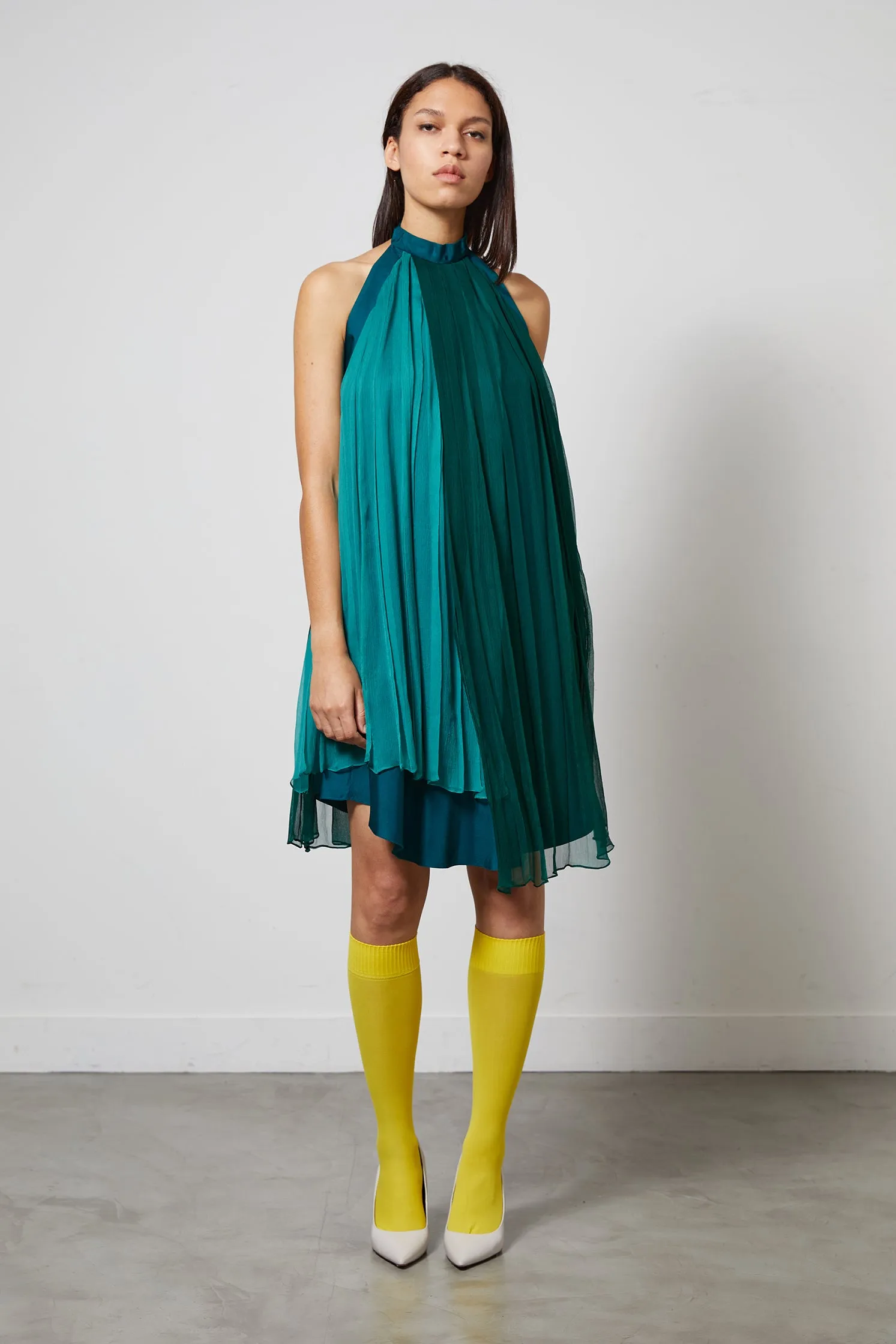 IBIS jade - pleated silk dress