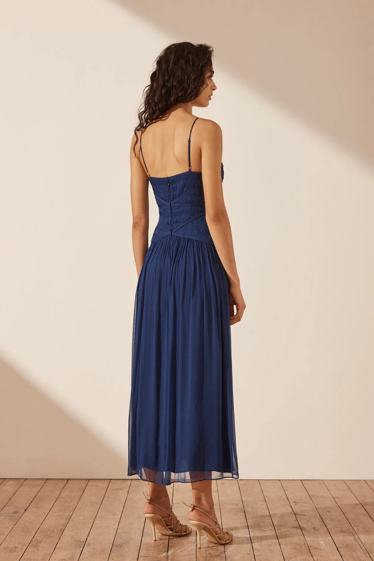 ISOLA RUCHED BODICE MIDI DRESS - TYRRHENIAN BLUE