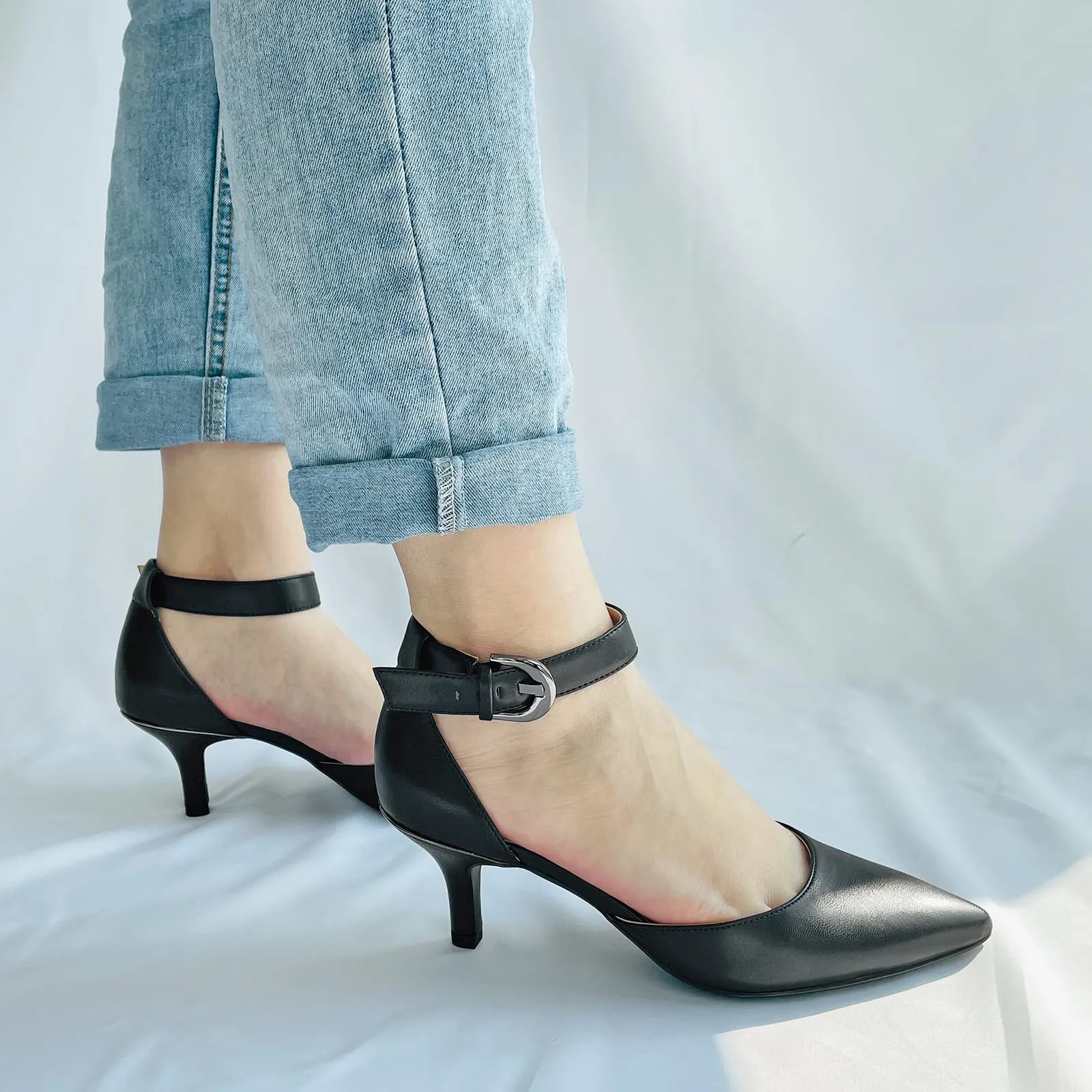 JENN ARDOR Women Ankle Strap Kitten Heel Pumps