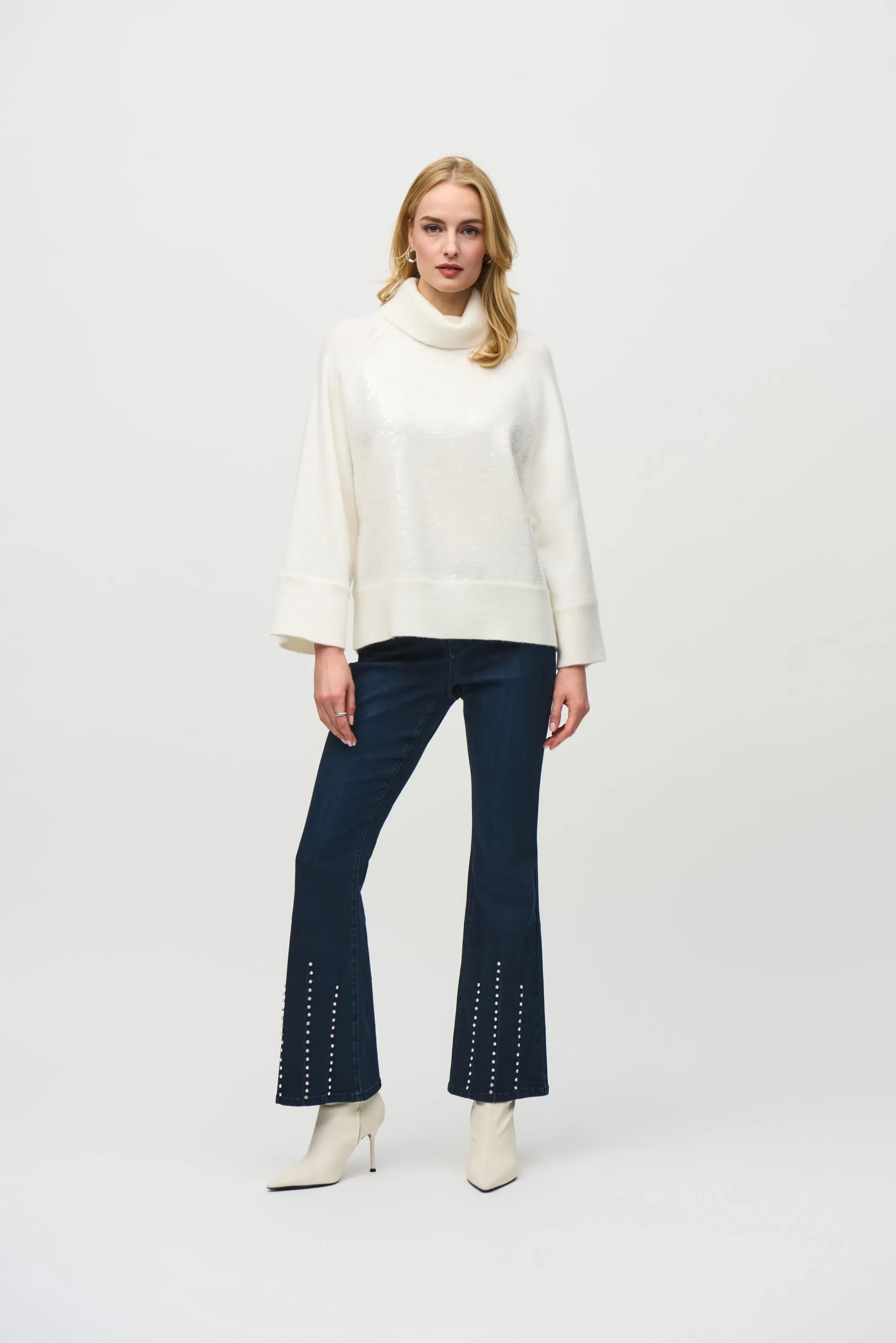 Joseph Ribkoff Sweater Knit Boxy Top With Sequins Detail