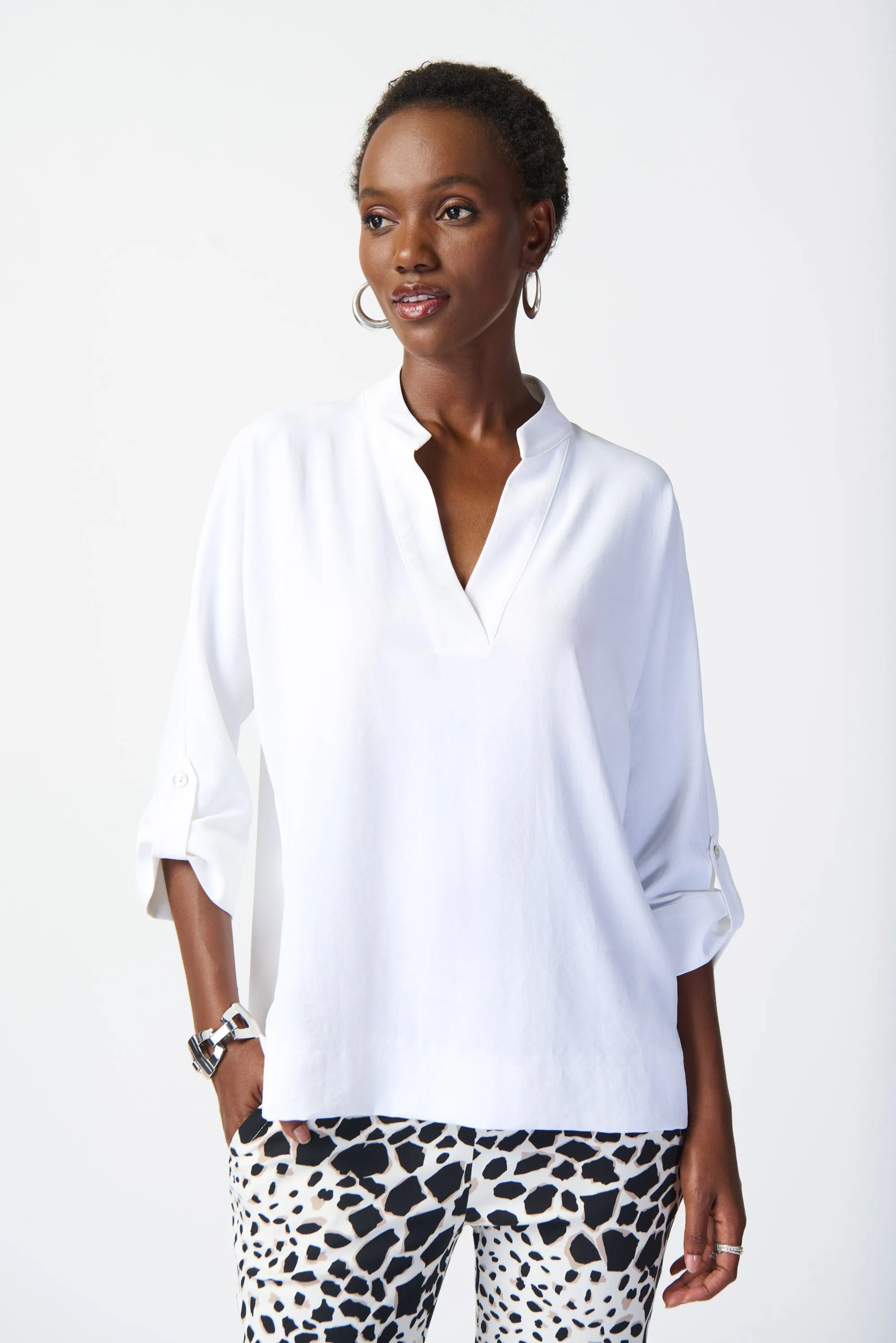 Joseph Ribkoff Woven Boxy Top with Dolman Sleeves