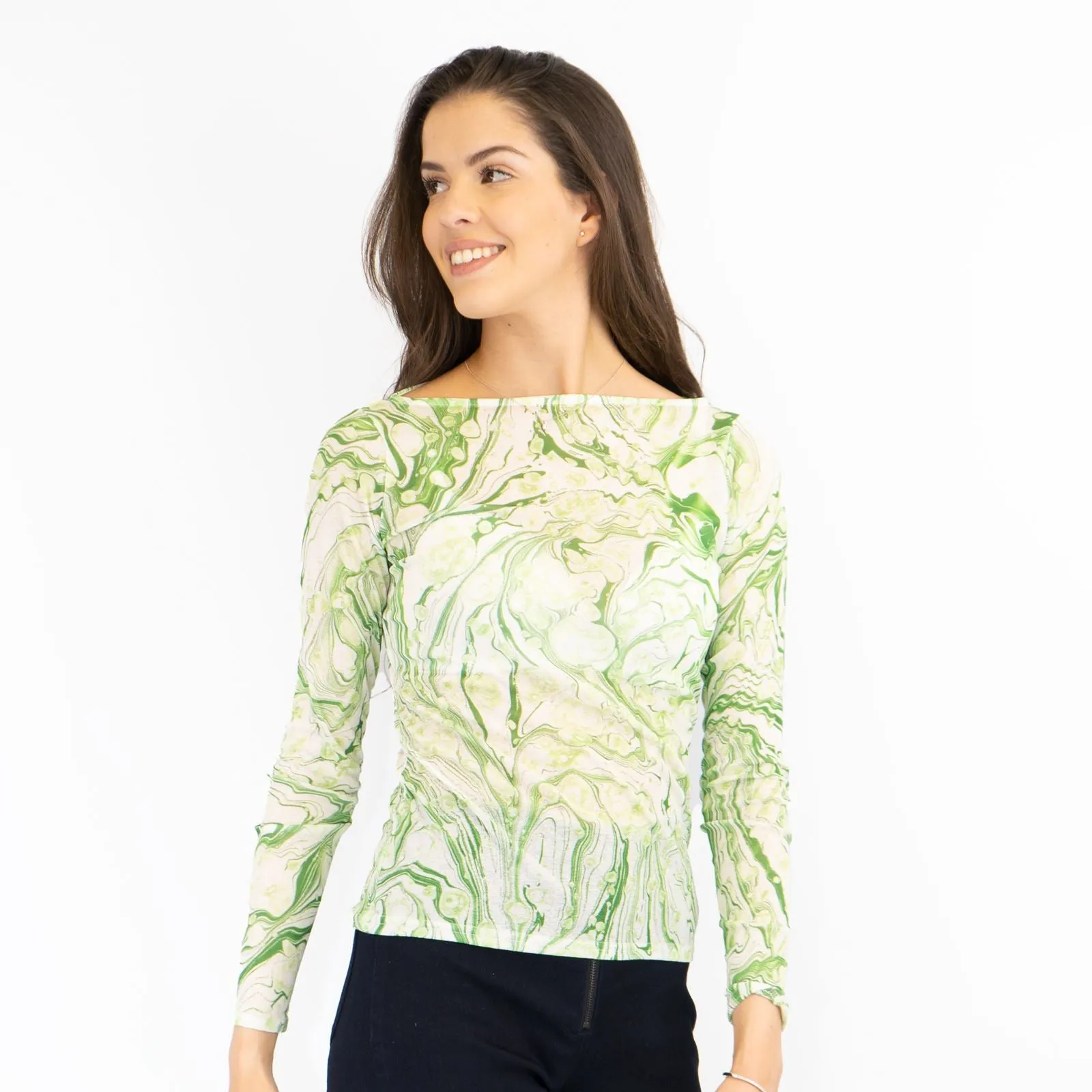 Karen Millen Green Abstract Print Long Sleeve Tops