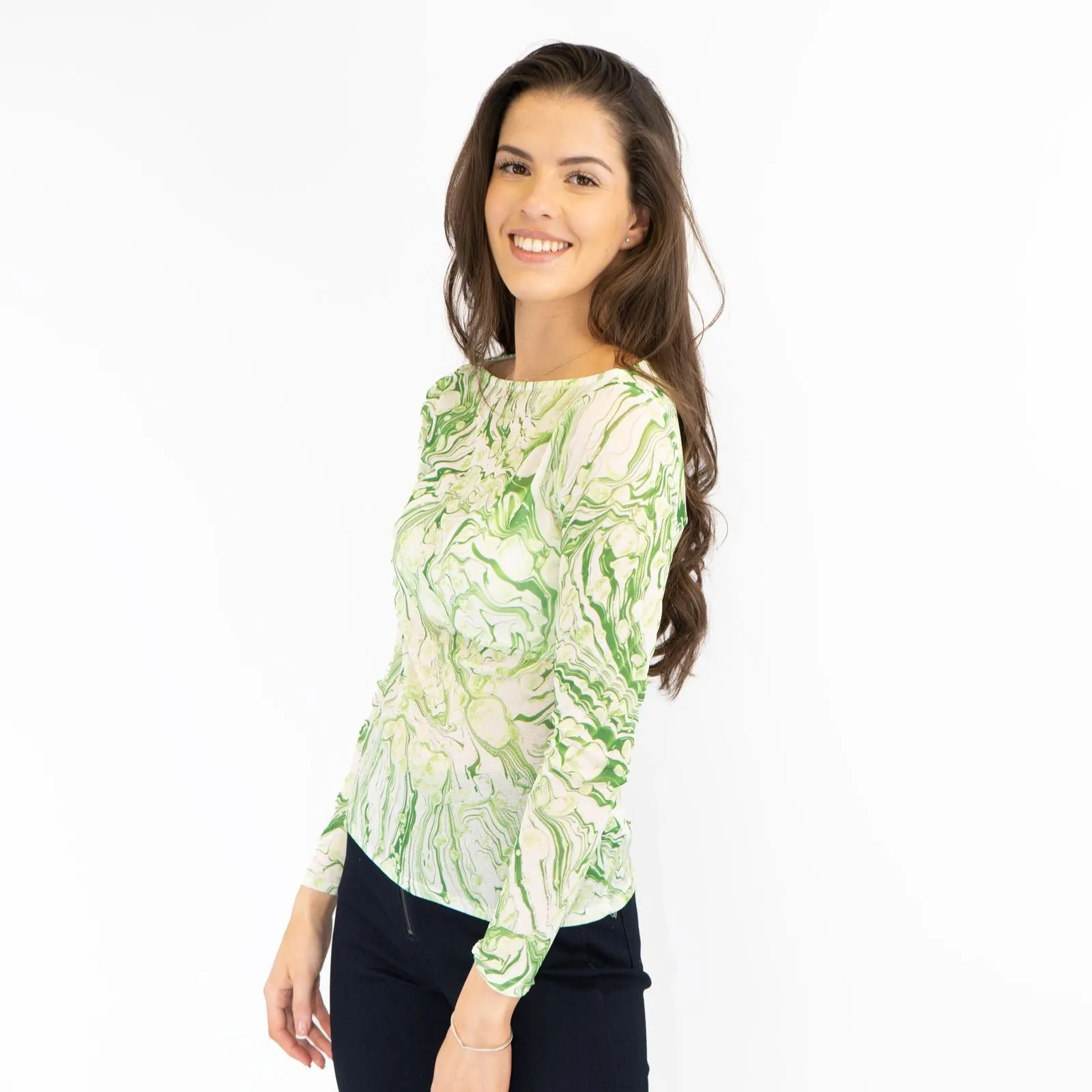 Karen Millen Green Abstract Print Long Sleeve Tops