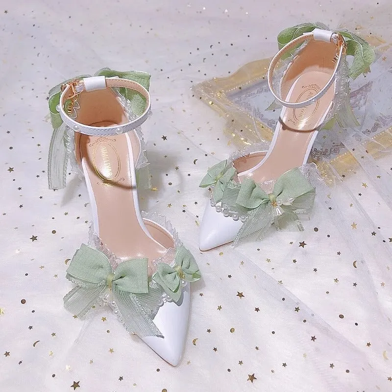 Lily of the valley Elegant Elf Fairy Princess Wedding High Heels - Green