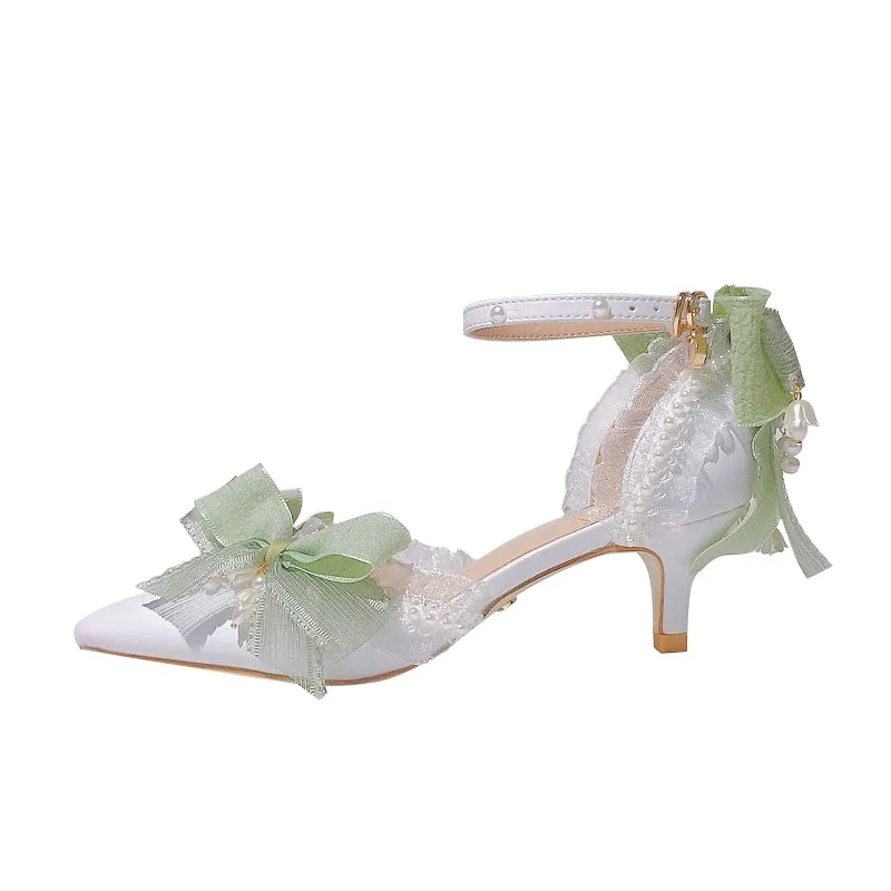 Lily of the valley Elegant Elf Fairy Princess Wedding High Heels - Green