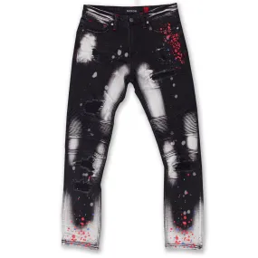 M1783 Makobi Cape Biker Jeans with Paint Splash - Black Wash