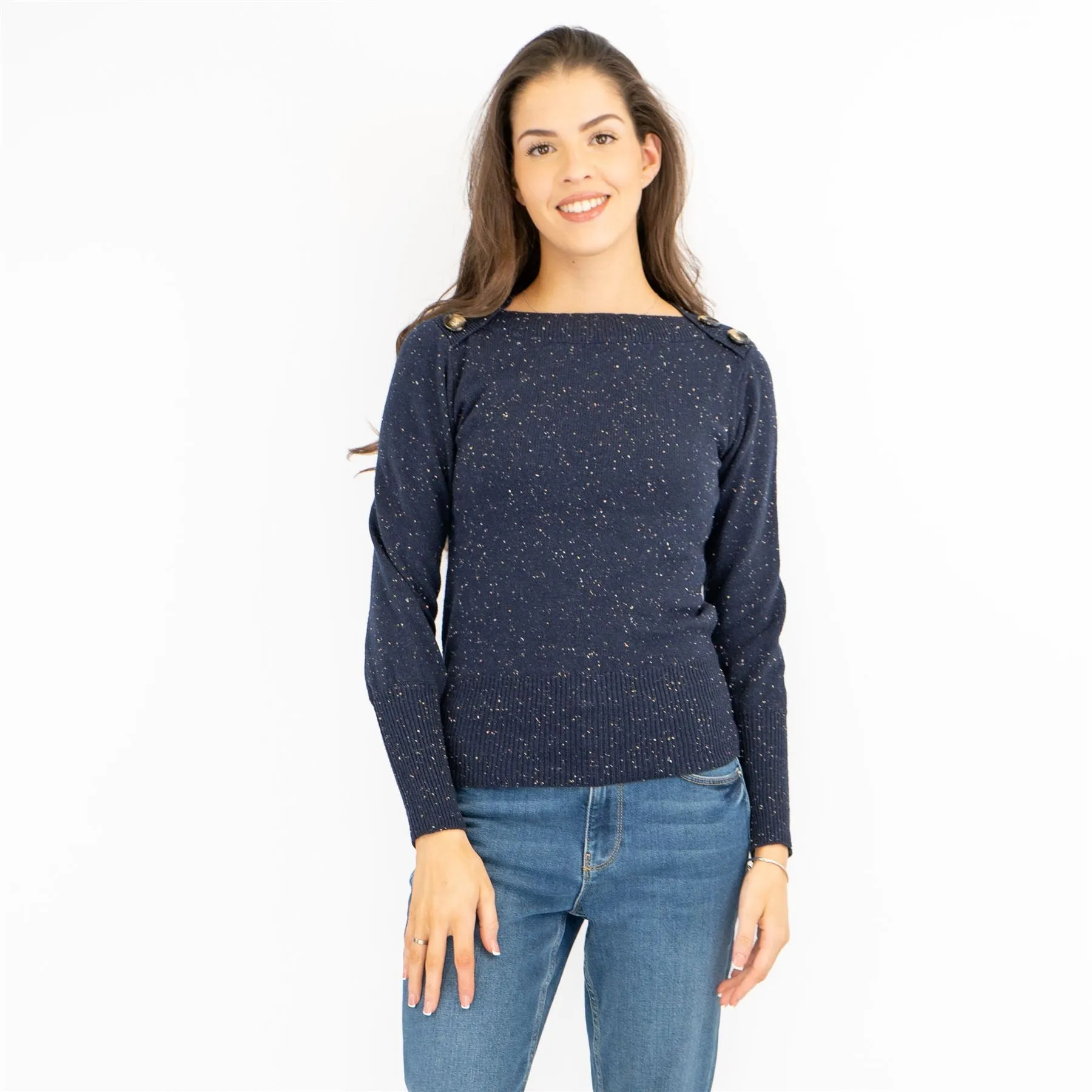 M&S Boat Neck Long Sleeve Navy Jumper with Wool