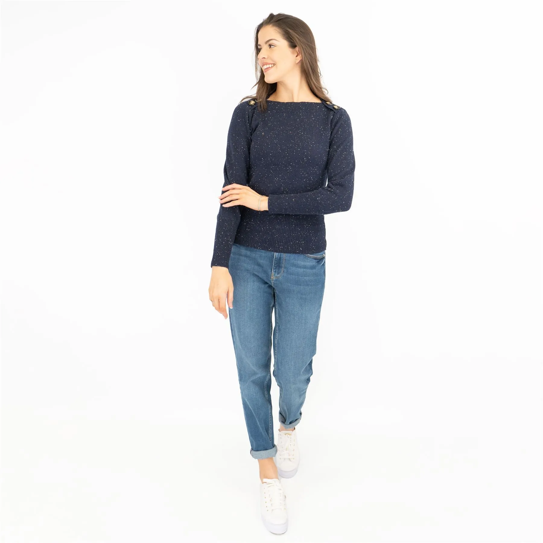 M&S Boat Neck Long Sleeve Navy Jumper with Wool