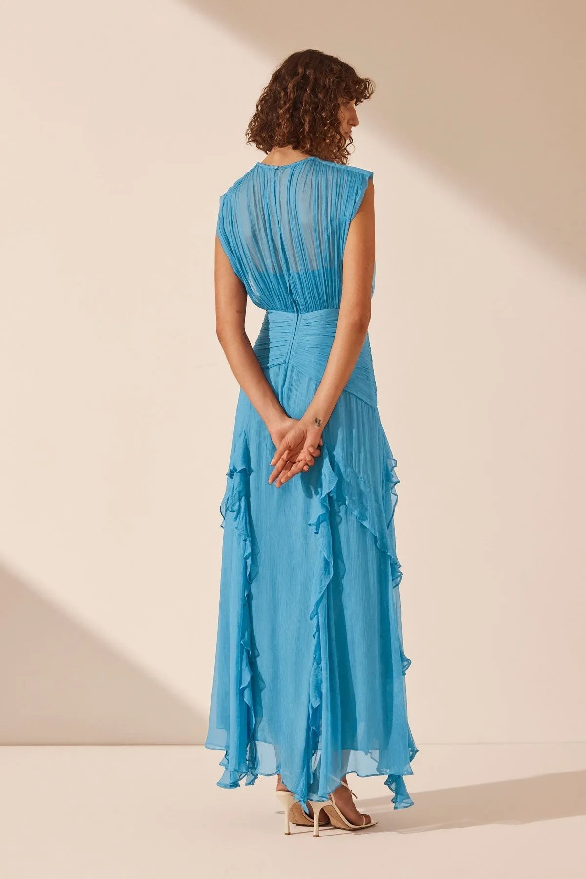 MARGOT ROUND NECK SLEEVELESS MAXI DRESS - AQUA