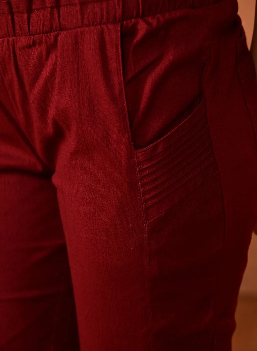 Maroon Plain Regular Capri