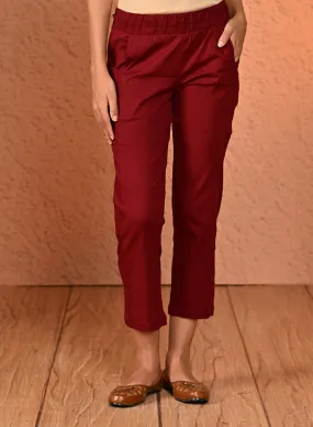 Maroon Plain Regular Capri