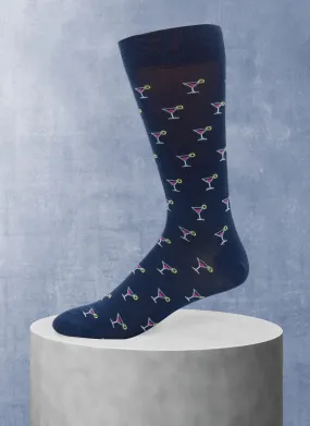 Martini Glasses Sock in Navy