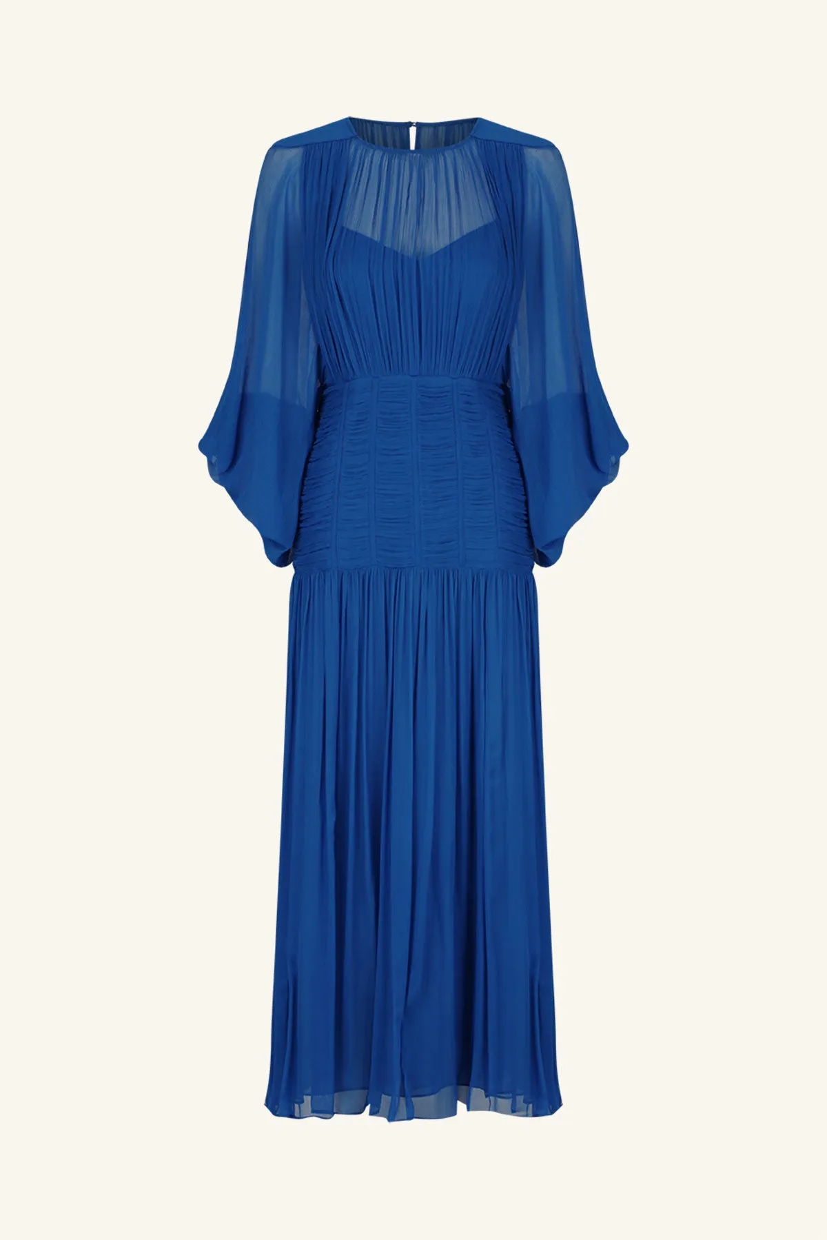 MAYA RUCHED PANELLED MIDI DRESS - STRONG BLUE