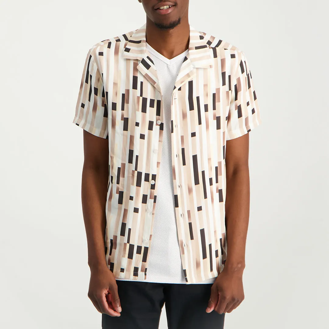 MENS MODA WHITE/BROWN PRINTED VISCOSE SHIRT