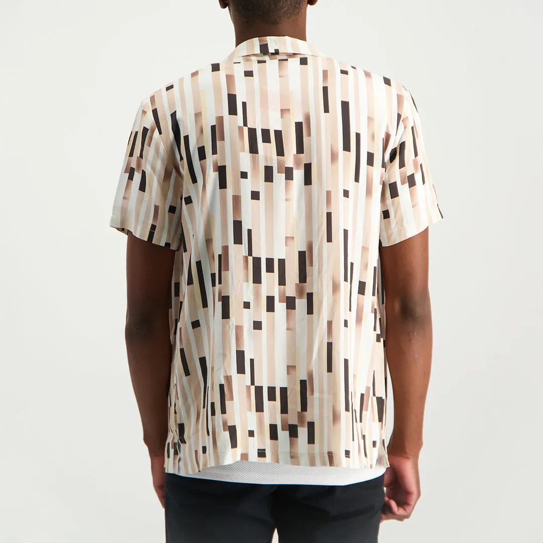 MENS MODA WHITE/BROWN PRINTED VISCOSE SHIRT