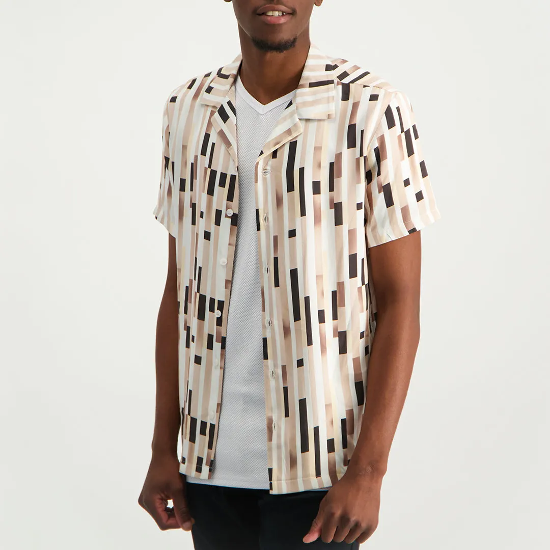 MENS MODA WHITE/BROWN PRINTED VISCOSE SHIRT