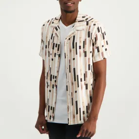 MENS MODA WHITE/BROWN PRINTED VISCOSE SHIRT