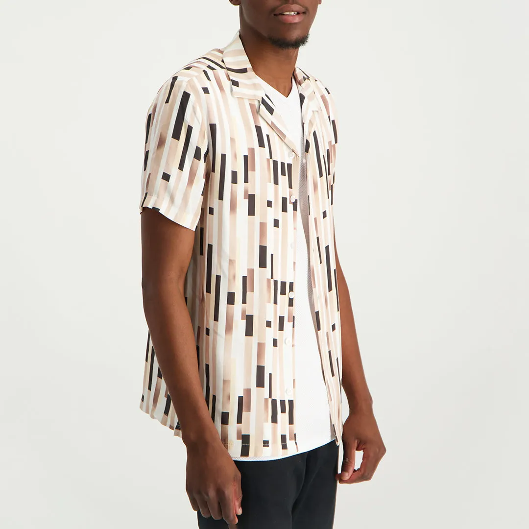 MENS MODA WHITE/BROWN PRINTED VISCOSE SHIRT