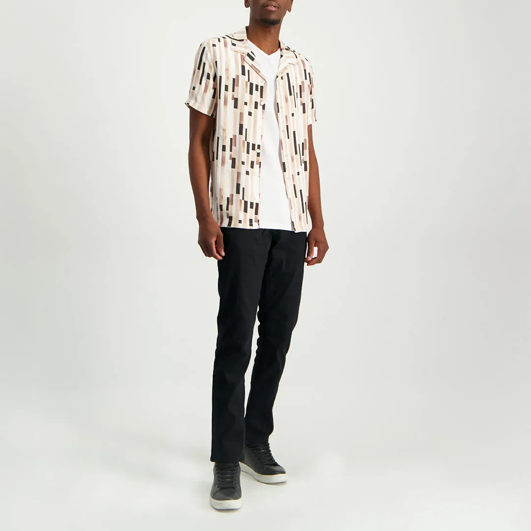 MENS MODA WHITE/BROWN PRINTED VISCOSE SHIRT