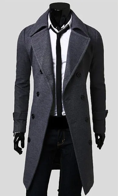 Mens Trench Coat 2018 New Fashion Designer Men Long Coat Autumn Winter Double-breasted Windproof Slim Trench Coat Men Plus Size