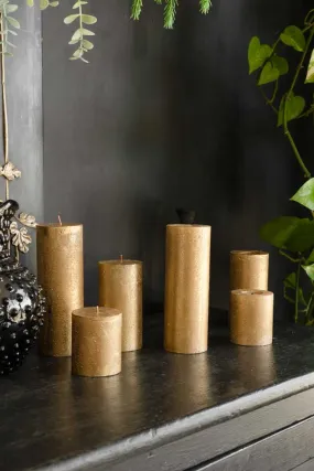 Metallic Gold Shimmer Pillar Candle - Medium