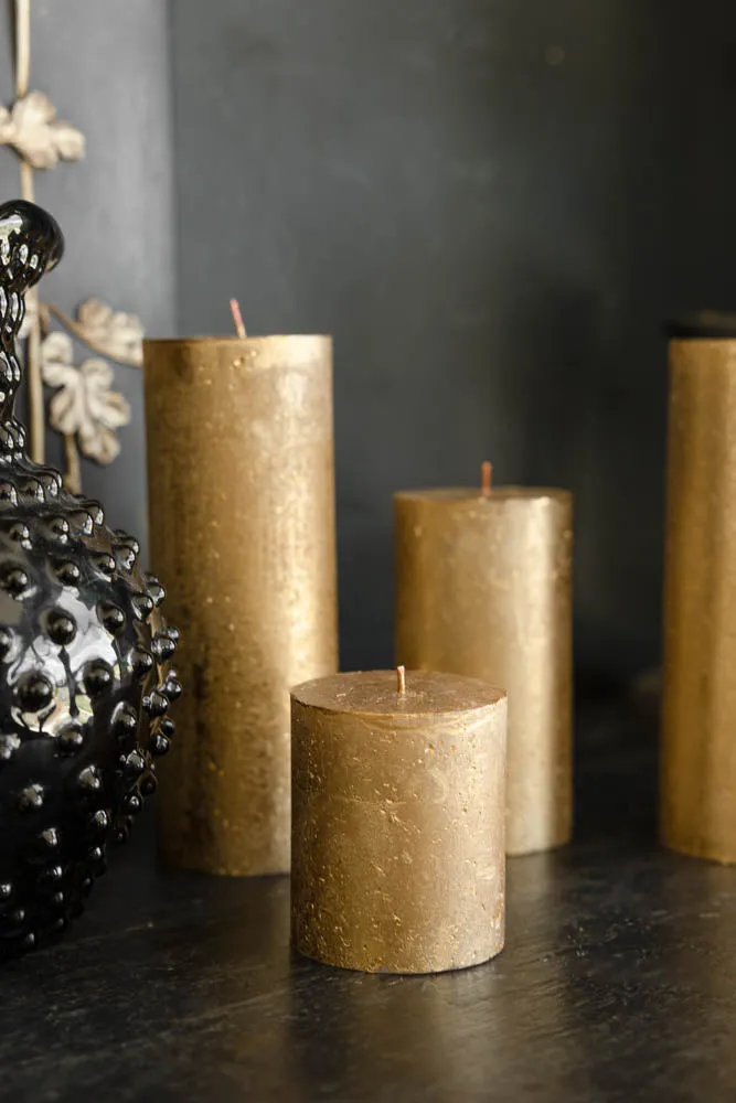 Metallic Gold Shimmer Pillar Candle - Medium