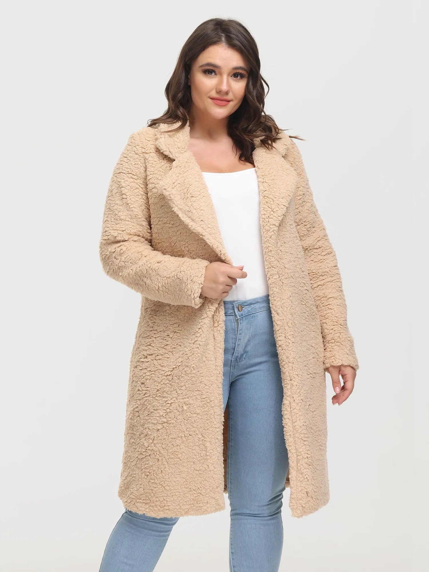 Midsize Trendy Funnel Lapel Lambswool Midi Coat