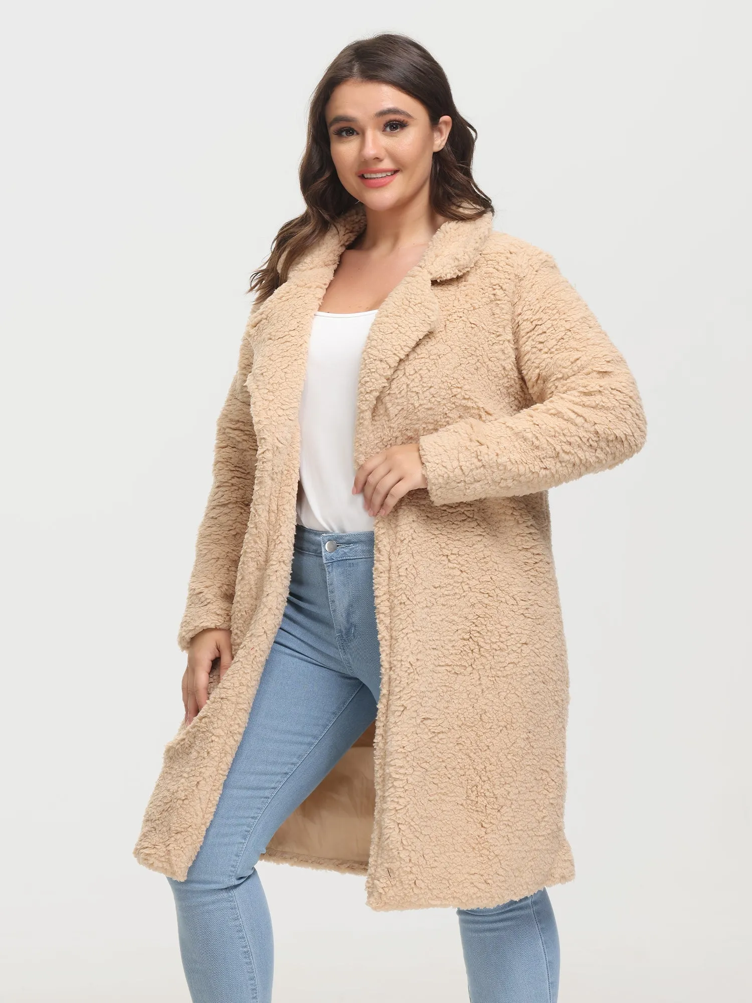 Midsize Trendy Funnel Lapel Lambswool Midi Coat