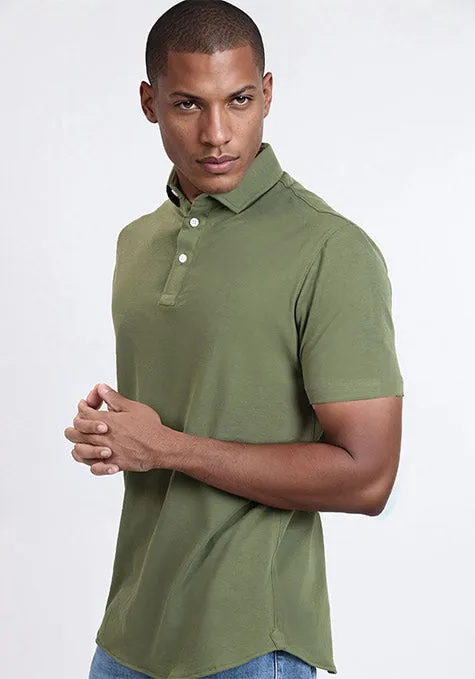 Military Green Feather Soft Piqué Half Sleeve Polo Shirt