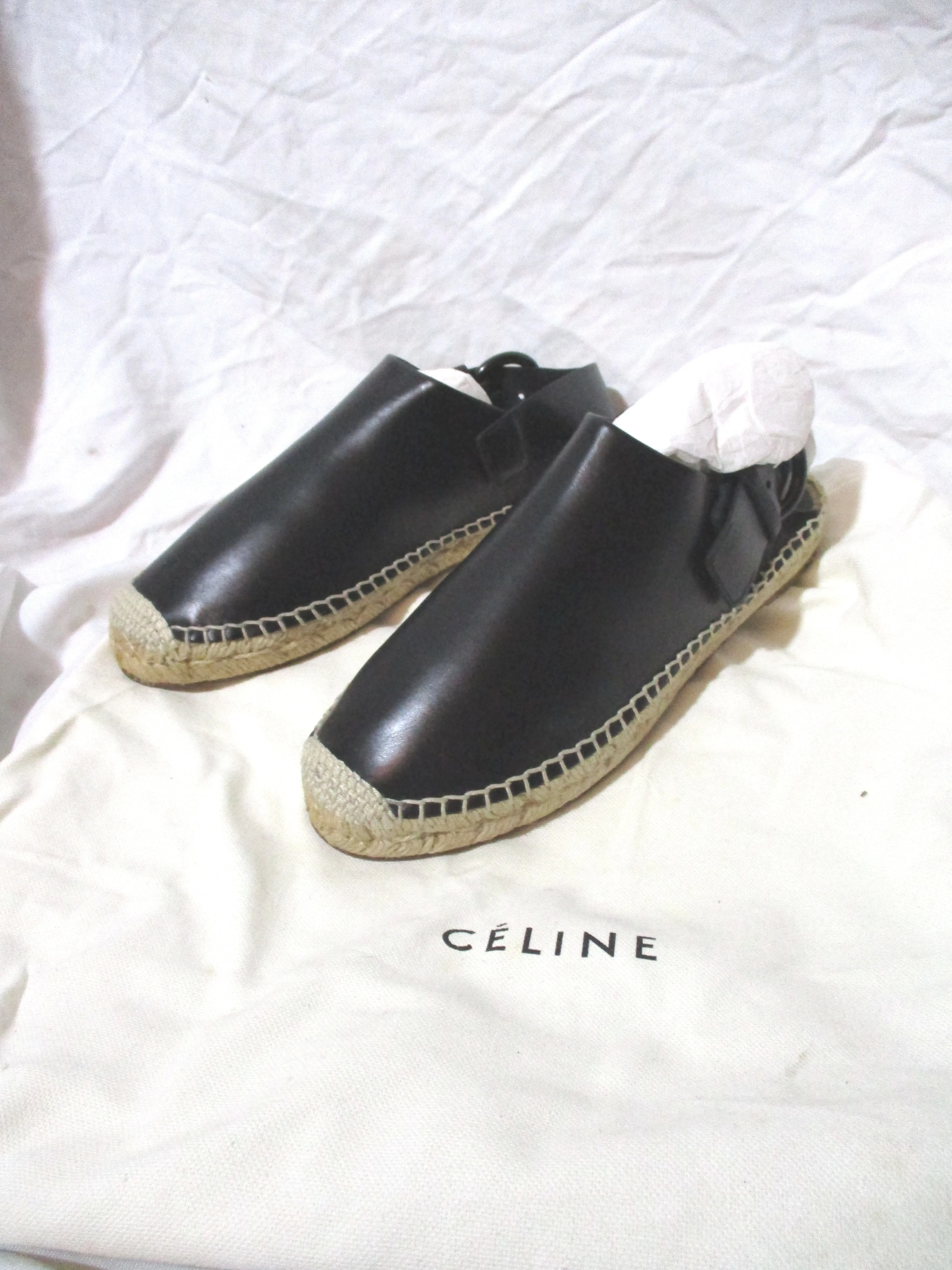 NEW CELINE PARIS SLIPPER LOAFER Leather Moc Shoe 36 BLACK Espadrille