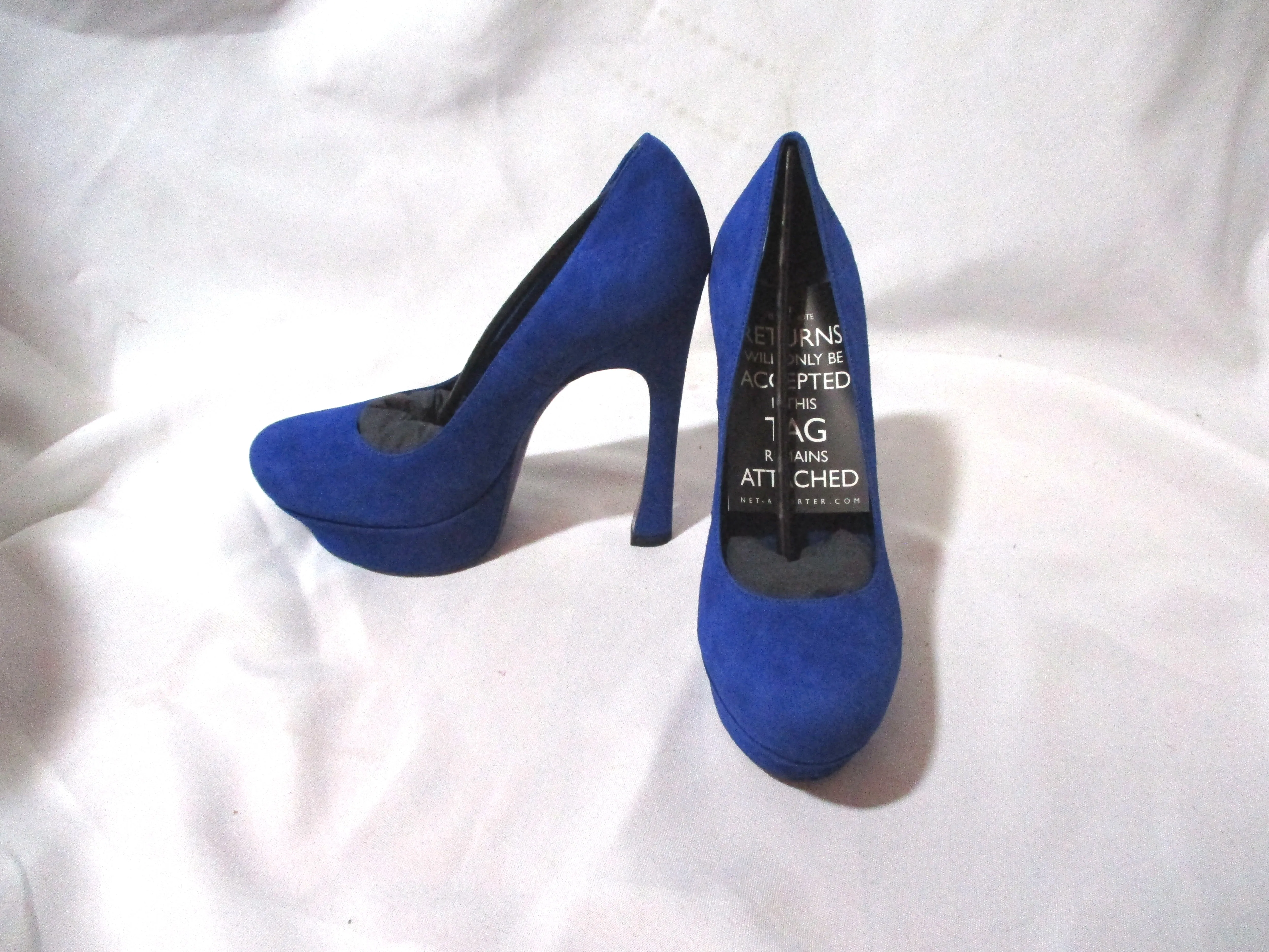 NEW NIB SAINT LAURENT PARIS Stiletto Heel Platform PUMP SHOE 36.5 BLUE