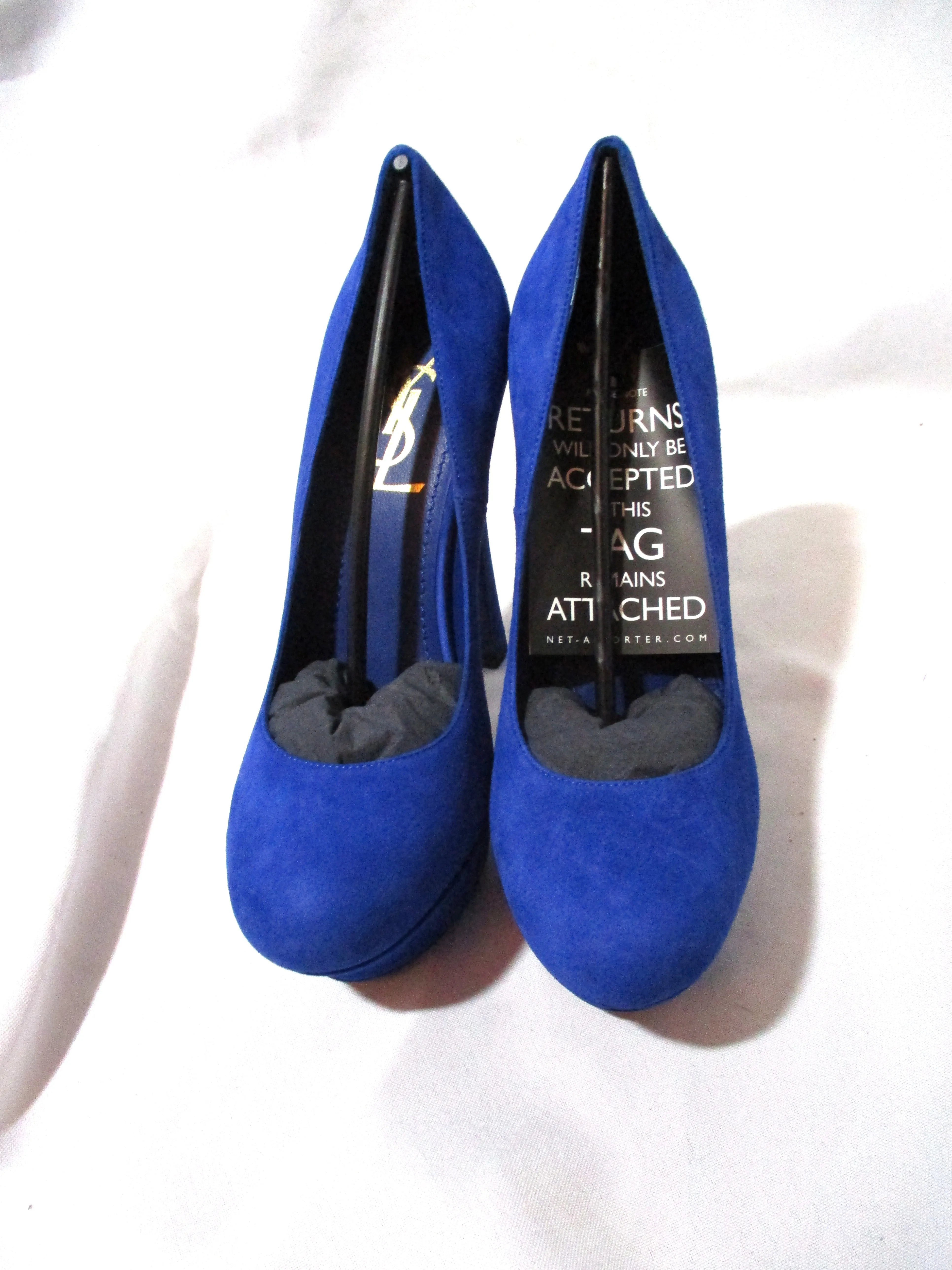 NEW NIB SAINT LAURENT PARIS Stiletto Heel Platform PUMP SHOE 36.5 BLUE