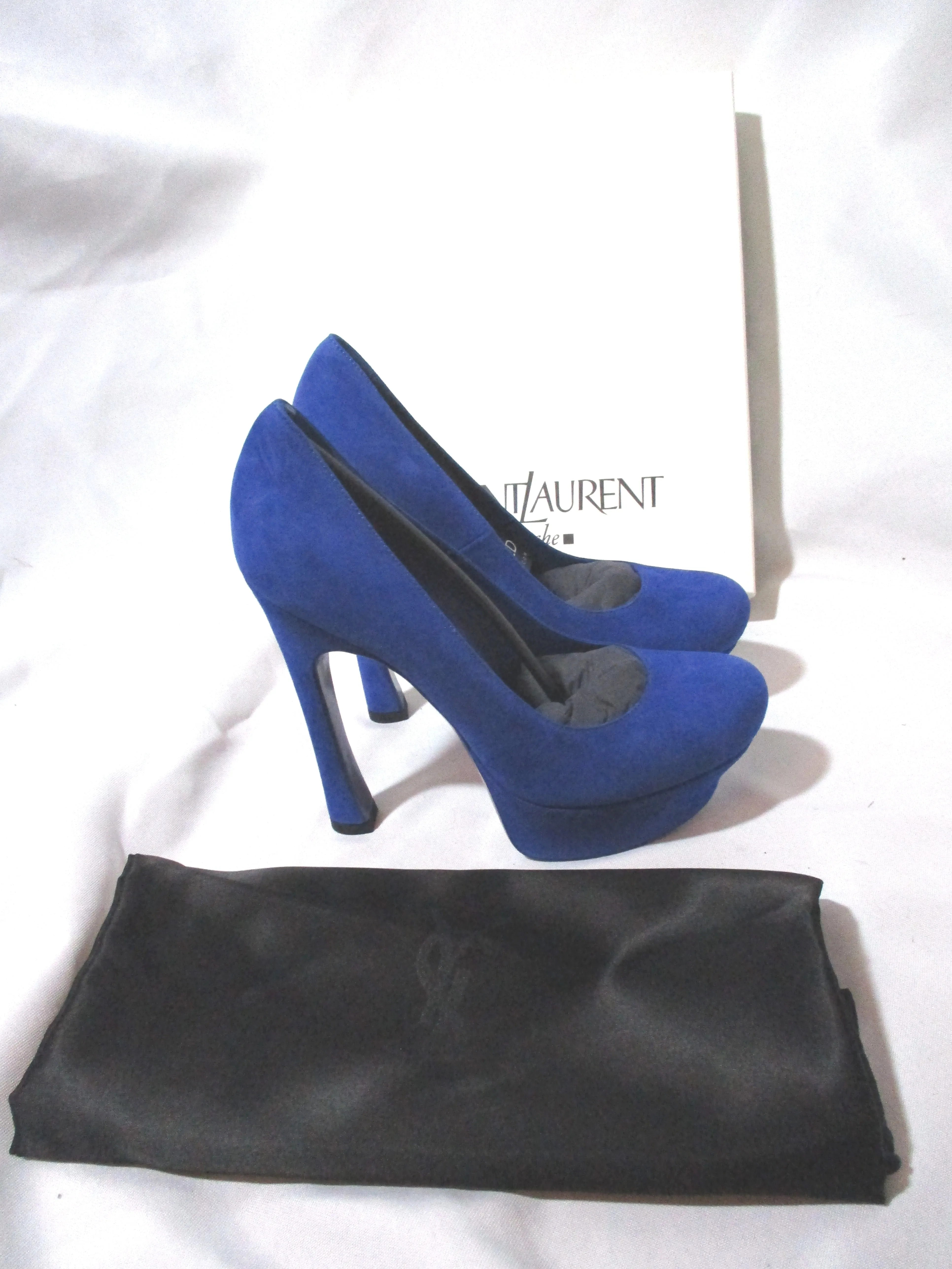 NEW NIB SAINT LAURENT PARIS Stiletto Heel Platform PUMP SHOE 36.5 BLUE