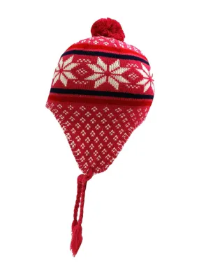 Pink Snowflake Knit Winter Hat With Tassels