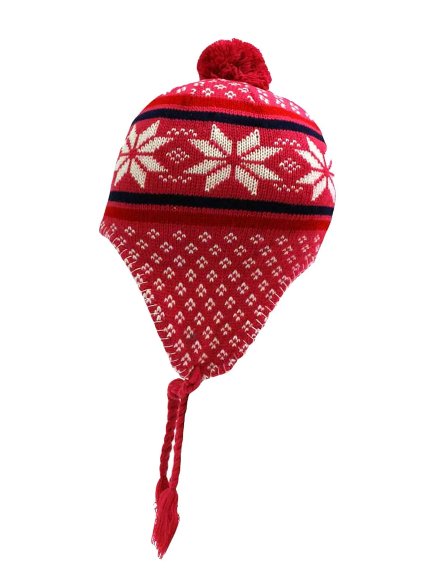 Pink Snowflake Knit Winter Hat With Tassels