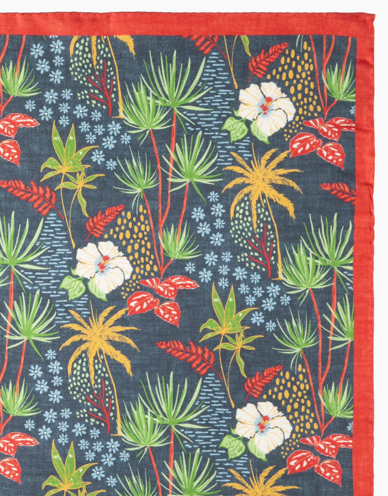 Red & Indigo Blue Tropical Plant Pocket Square