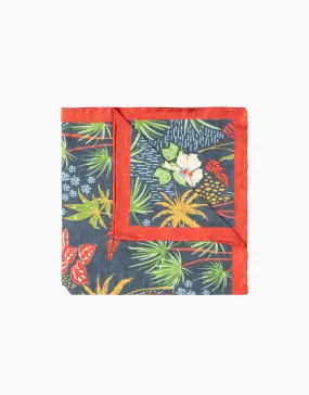 Red & Indigo Blue Tropical Plant Pocket Square