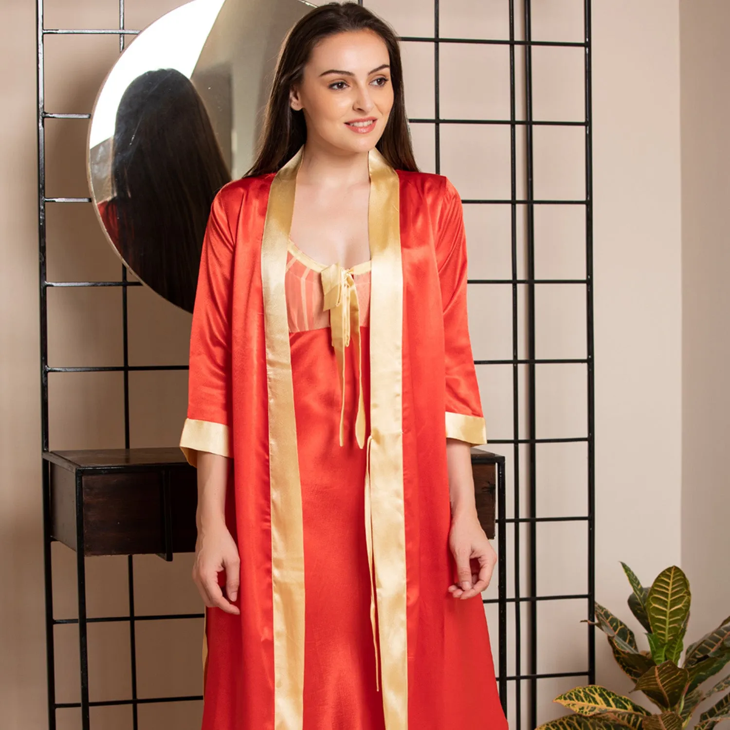 Red Satin Nightgown set