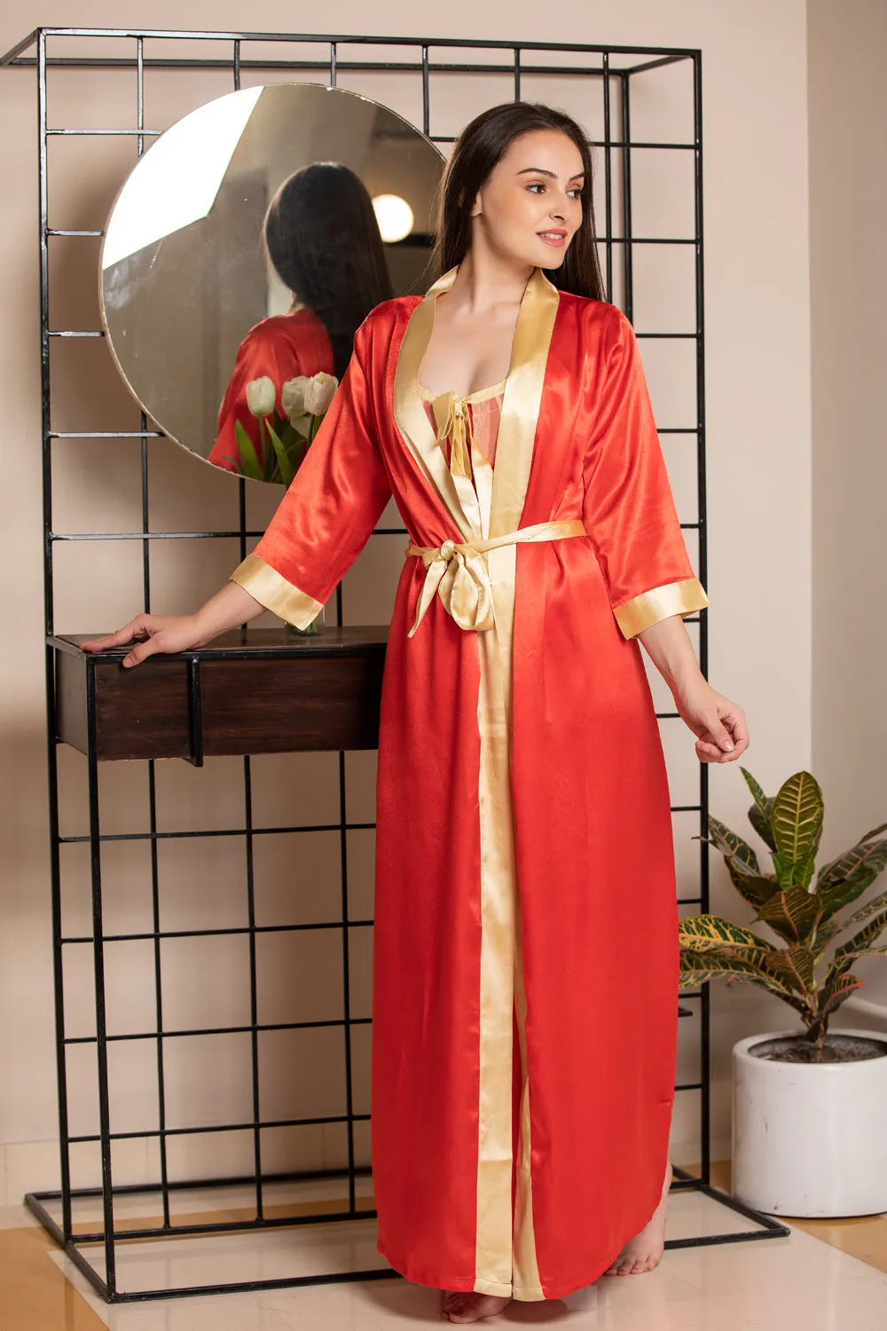 Red Satin Nightgown set