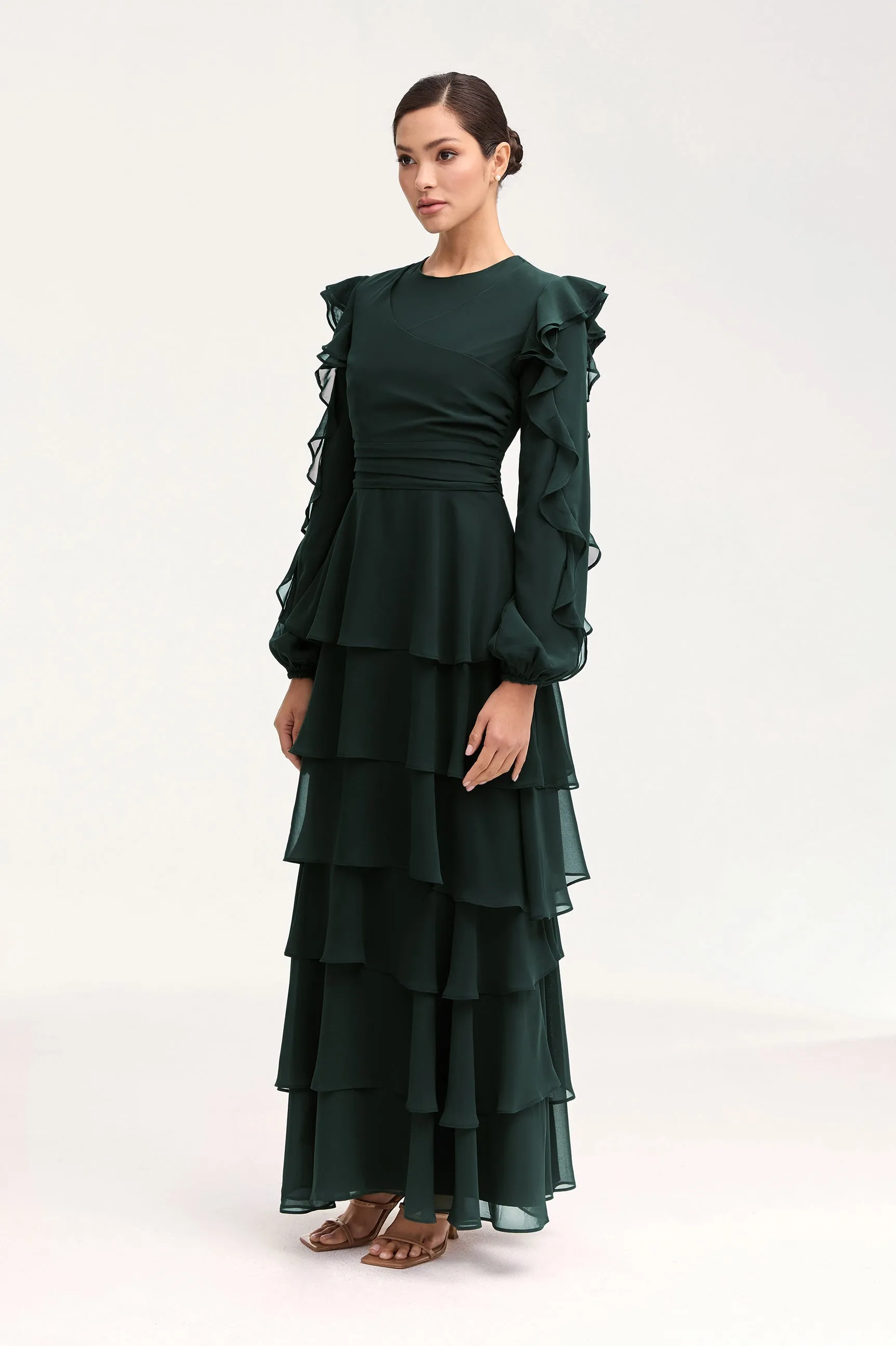 Renad Tiered Chiffon Maxi Dress - Emerald