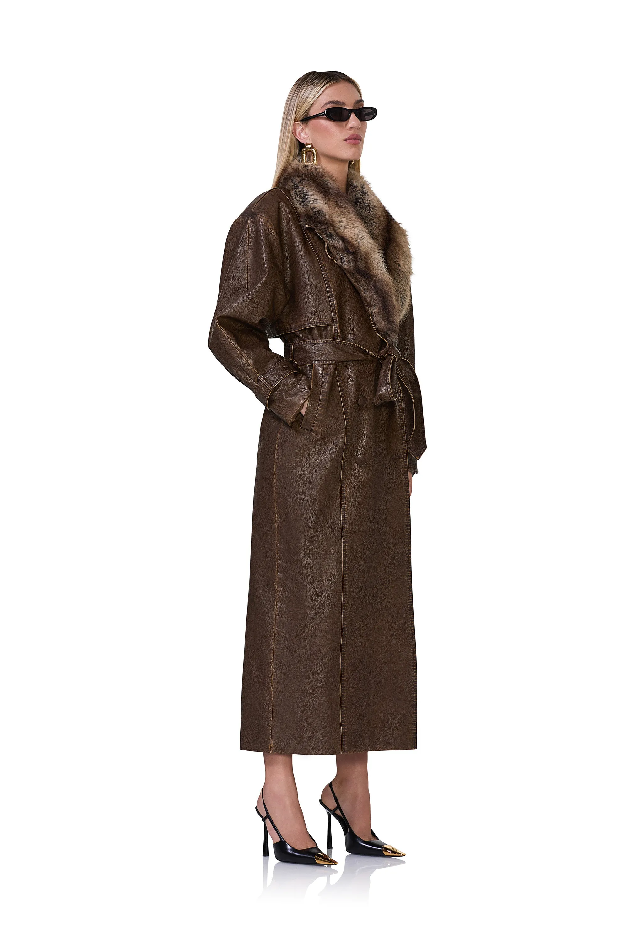 Washed Brown Saint Barrel Long Sleeve Trench Coat