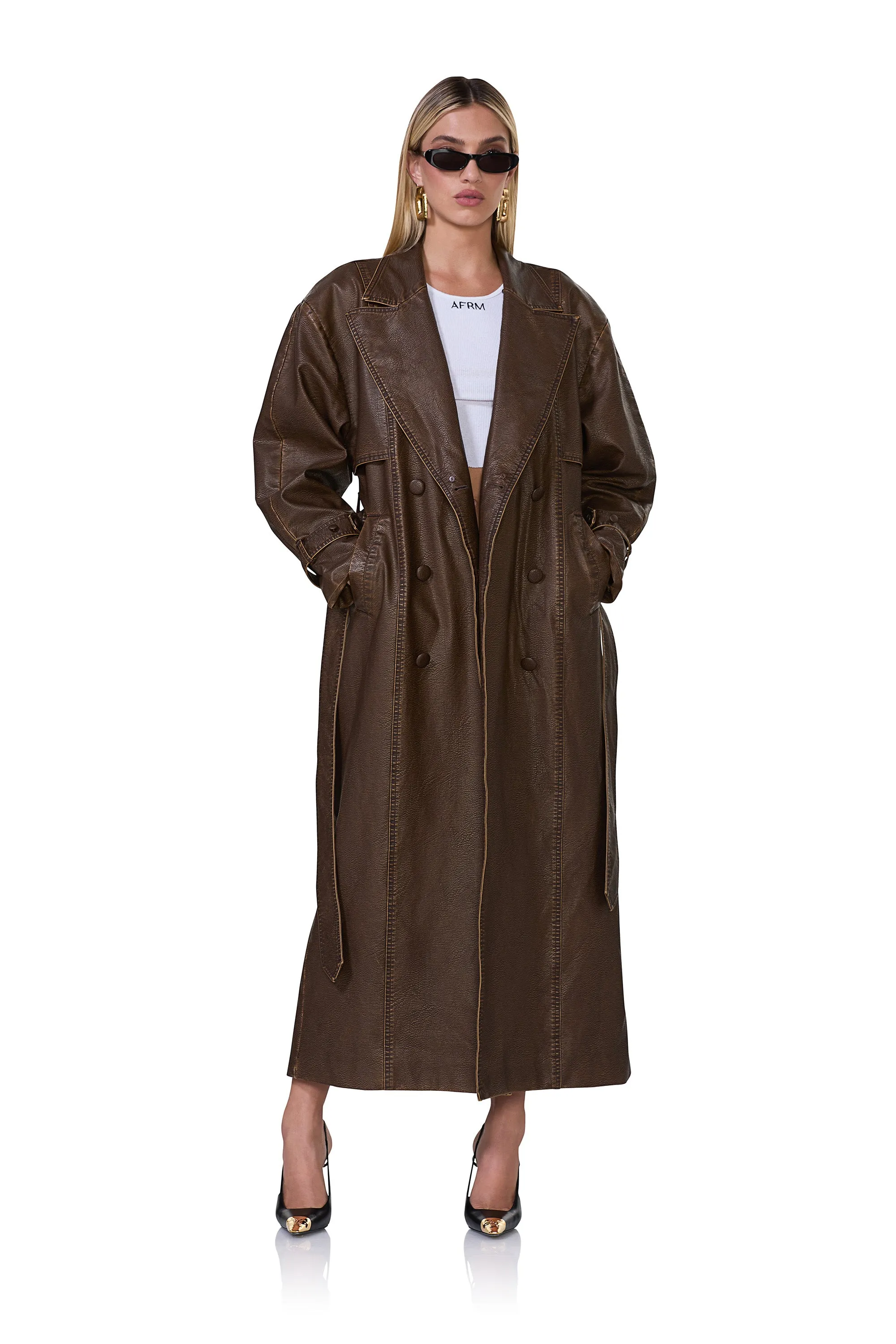 Washed Brown Saint Barrel Long Sleeve Trench Coat