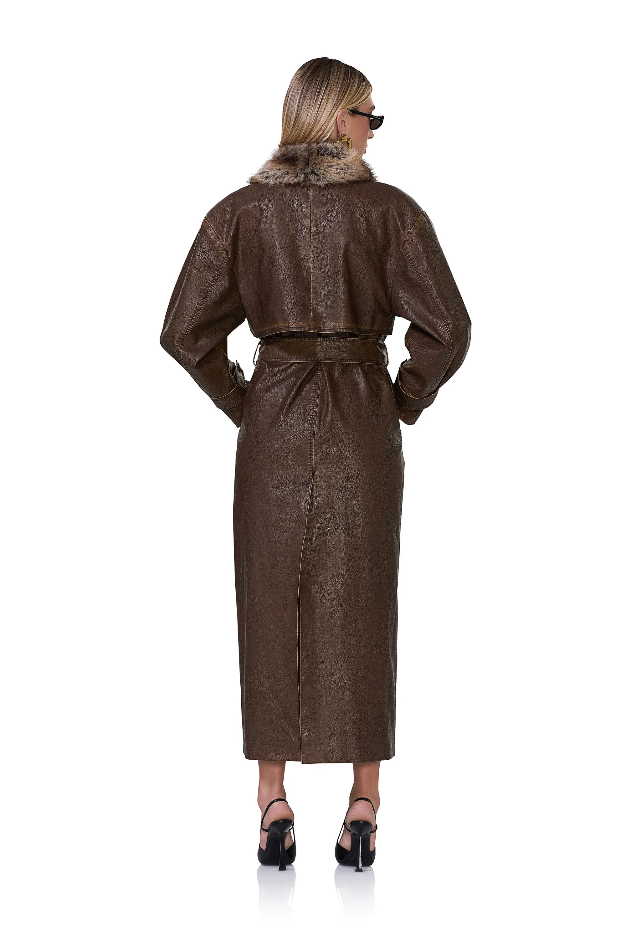 Washed Brown Saint Barrel Long Sleeve Trench Coat