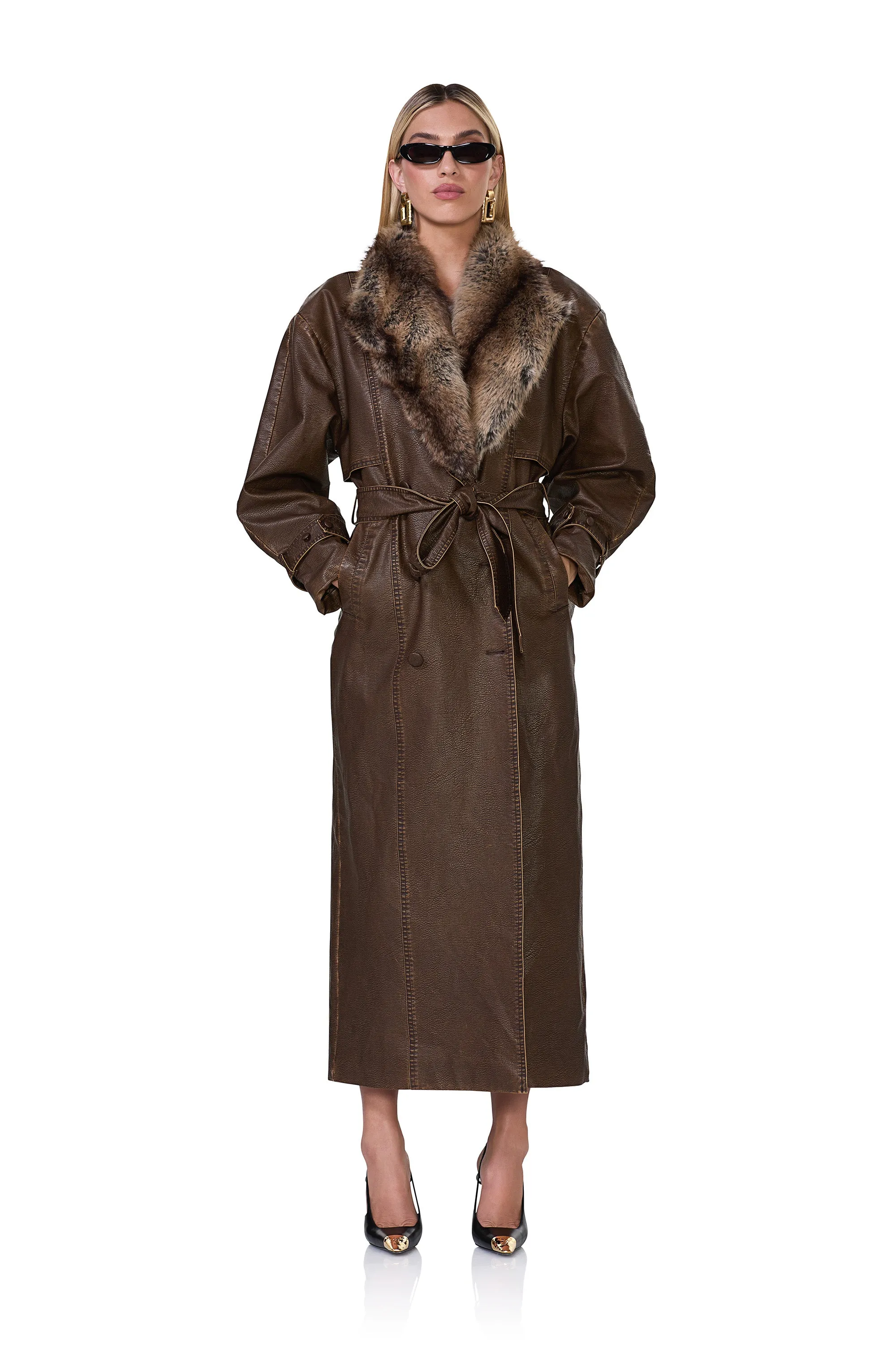 Washed Brown Saint Barrel Long Sleeve Trench Coat