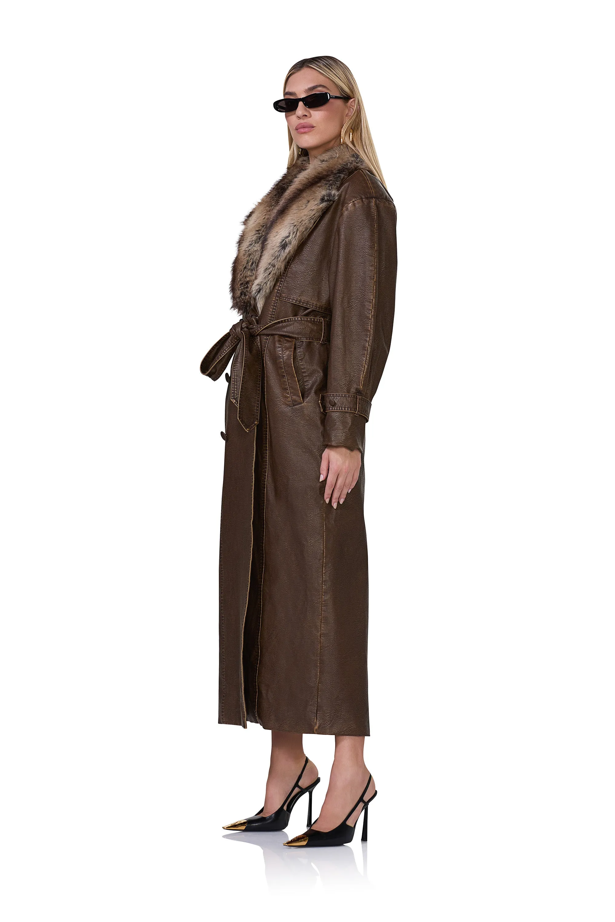 Washed Brown Saint Barrel Long Sleeve Trench Coat