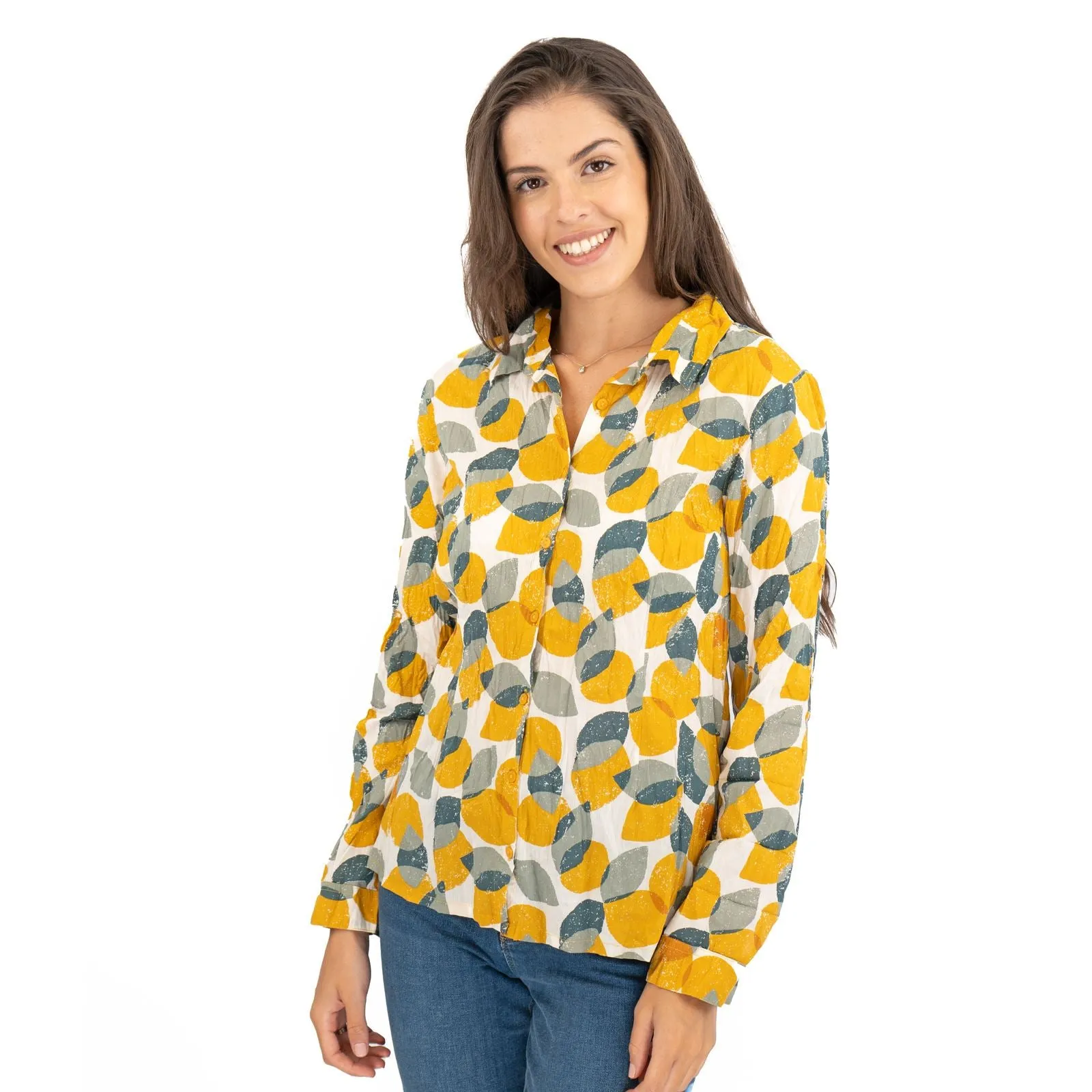 Seasalt Larissa Yellow Leaves and Lemons Sunglow Shirts Long Sleeve Summer Tops